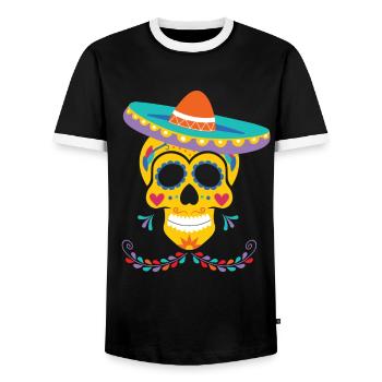 Dia de Los Muertos Sombrero, Mexico - Men's Ringer Shirt - black/white - Front - AI Model Female 172 light (172cm) & AI Model Male 178 light (178cm)