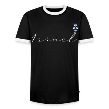 Israel - Men's Ringer Shirt - black/white - Front - AI Model Female 172 light (172cm) & AI Model Male 178 light (178cm)
