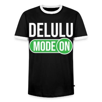 Delulu Spell Delulu Mode - Men's Ringer Shirt - black/white - Front - AI Model Female 172 light (172cm) & AI Model Male 178 light (178cm)