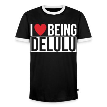 Delulu Saying I love being Delulu - Men's Ringer Shirt - black/white - Front - AI Model Female 172 light (172cm) & AI Model Male 178 light (178cm)