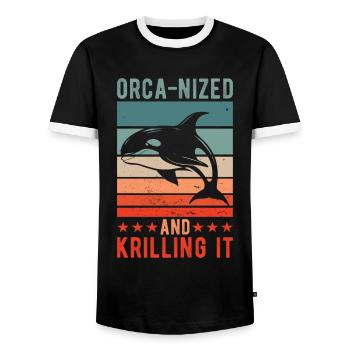 Orca-nisé et krilling - T-shirt contrasté Homme - noir/blanc - Devant - AI Model Female 172 light (172cm) & AI Model Male 178 light (178cm)