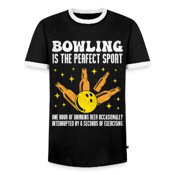 Bowling It ́s like Workout Bierfan Bowlingspieler - Men's Ringer Shirt - black/white - Front - AI Model Female 172 light (172cm) & AI Model Male 178 light (178cm)