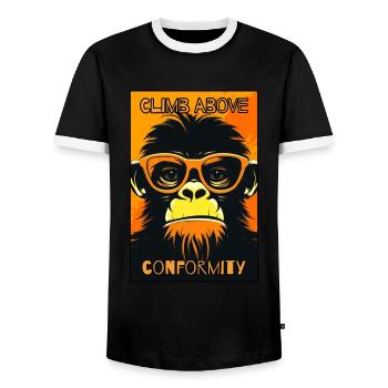 Surmonter la conformité : singe frissonnant - T-shirt contrasté Homme - noir/blanc - Devant - AI Model Female 172 light (172cm) & AI Model Male 178 light (178cm)
