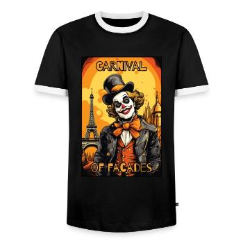Carnaval des mascarades : un clown à Paris - T-shirt contrasté Homme - noir/blanc - Devant - AI Model Female 172 light (172cm) & AI Model Male 178 light (178cm)