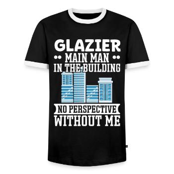 Glaser Glazier Main Man dans le bâtiment Fensterbau - T-shirt contrasté Homme - noir/blanc - Devant - AI Model Female 172 light (172cm) & AI Model Male 178 light (178cm)