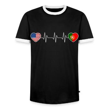 Portugal - Men's Ringer Shirt - black/white - Front - AI Model Female 172 light (172cm) & AI Model Male 178 light (178cm)