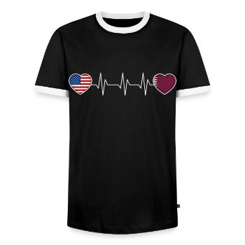 Qatar - Men's Ringer Shirt - black/white - Front - AI Model Female 172 light (172cm) & AI Model Male 178 light (178cm)
