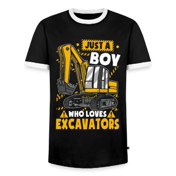 Just A Boy Who Loves Excavators - Men's Ringer Shirt - black/white - Front - AI Model Female 172 light (172cm) & AI Model Male 178 light (178cm)