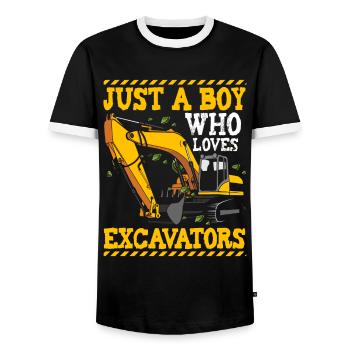 Just A Boy Who Loves Excavators - Men's Ringer Shirt - black/white - Front - AI Model Female 172 light (172cm) & AI Model Male 178 light (178cm)