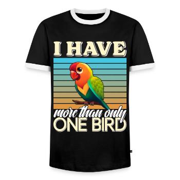 Liebesvogel J’ai plus d’un perroquet oiseau - T-shirt contrasté Homme - noir/blanc - Devant - AI Model Female 172 light (172cm) & AI Model Male 178 light (178cm)