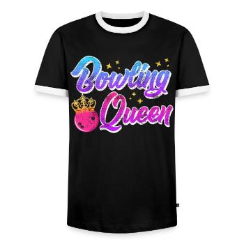 Bowling Queen Bowling Player Ladies Outfit - Men's Ringer Shirt - black/white - Front - AI Model Female 172 light (172cm) & AI Model Male 178 light (178cm)