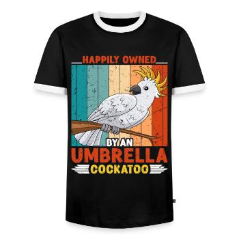Kakadus Happily owned by an Umbrella Cockatoo - Männer Kontrast-T-Shirt - Schwarz/Weiß - Vorne - AI Model Female 172 light (172cm) & AI Model Male 178 light (178cm)