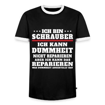Ich bin Schrauber ich kann Dummheit nicht reparier - Männer Kontrast-T-Shirt - Schwarz/Weiß - Vorne - AI Model Female 172 light (172cm) & AI Model Male 178 light (178cm)