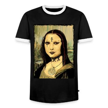 Gothic Goth Mona Lisa - Men's Ringer Shirt - black/white - Front - AI Model Female 172 light (172cm) & AI Model Male 178 light (178cm)