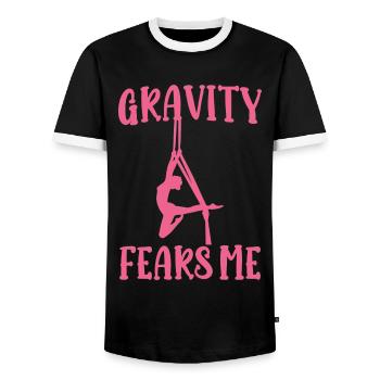 Aerial Silk Aerialist - Men's Ringer Shirt - black/white - Front - AI Model Female 172 light (172cm) & AI Model Male 178 light (178cm)