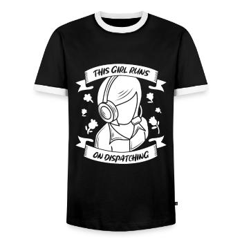Emergency call control center operations center - Men's Ringer Shirt - black/white - Front - AI Model Female 172 light (172cm) & AI Model Male 178 light (178cm)