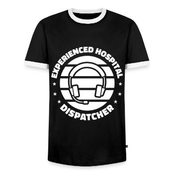 Emergency call control center operations center - Men's Ringer Shirt - black/white - Front - AI Model Female 172 light (172cm) & AI Model Male 178 light (178cm)