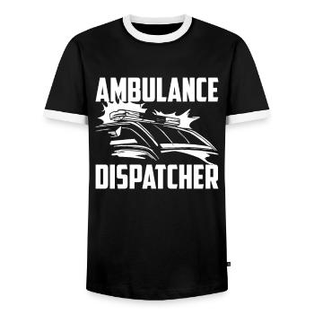Emergency call control center operations center - Men's Ringer Shirt - black/white - Front - AI Model Female 172 light (172cm) & AI Model Male 178 light (178cm)