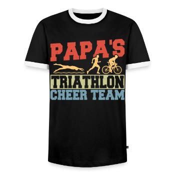 Papa's Triathlon Cheer Team Triathletes Athletics - Men's Ringer Shirt - black/white - Front - AI Model Female 172 light (172cm) & AI Model Male 178 light (178cm)