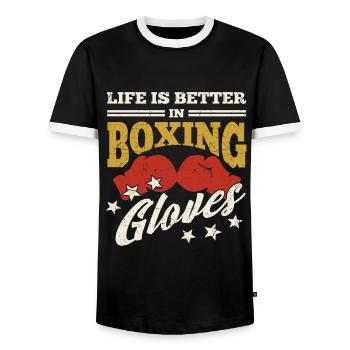 Boxer Quote Life Is Better In Boxing Gloves Gift - Men's Ringer Shirt - black/white - Front - AI Model Female 172 light (172cm) & AI Model Male 178 light (178cm)