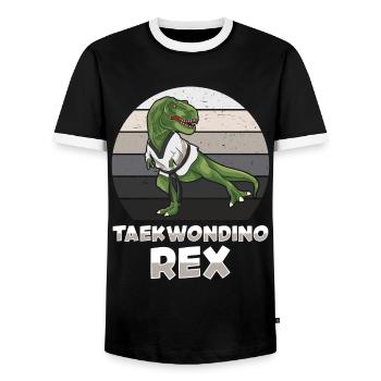 Taekwondino Rex Dinosaurier-Liebhaber T-rex - Männer Kontrast-T-Shirt - Schwarz/Weiß - Vorne - AI Model Female 172 light (172cm) & AI Model Male 178 light (178cm)