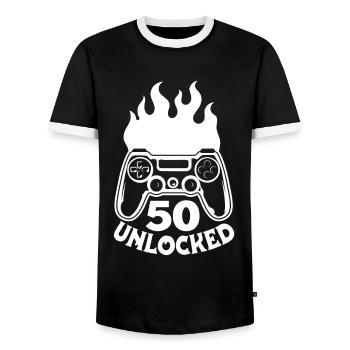 Gamer Gaming Birthday Level 50 Unlocked - Men's Ringer Shirt - black/white - Front - AI Model Female 172 light (172cm) & AI Model Male 178 light (178cm)