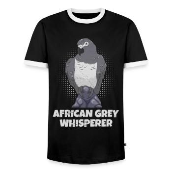 Grau Papagei Flüsterer African Grey Whisperer - Männer Kontrast-T-Shirt - Schwarz/Weiß - Vorne - AI Model Female 172 light (172cm) & AI Model Male 178 light (178cm)