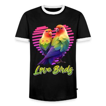 Lovebird Parrots Love Birds Bird Friend - Men's Ringer Shirt - black/white - Front - AI Model Female 172 light (172cm) & AI Model Male 178 light (178cm)