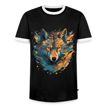 Artistic wolf portrait - Men's Ringer Shirt - black/white - Front - AI Model Female 172 light (172cm) & AI Model Male 178 light (178cm)