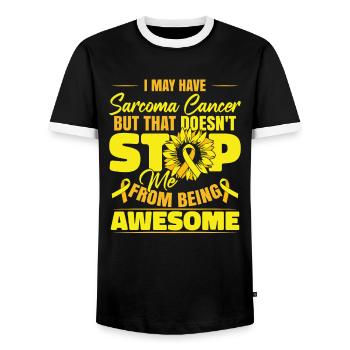 I May Have Sarcoma Cancer - Men's Ringer Shirt - black/white - Front - AI Model Female 172 light (172cm) & AI Model Male 178 light (178cm)