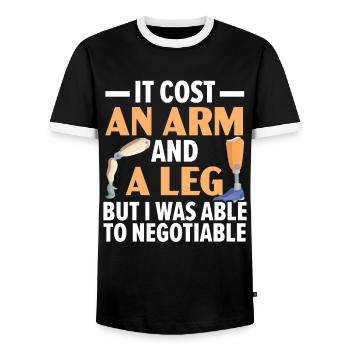 Es kostete einen Arm und ein Bein, aber ich war in - Männer Kontrast-T-Shirt - Schwarz/Weiß - Vorne - AI Model Female 172 light (172cm) & AI Model Male 178 light (178cm)
