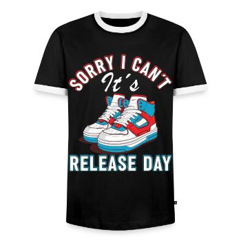 « Vous pouvez faire le contact de la chaussure » Drôle - T-shirt contrasté Homme - noir/blanc - Devant - AI Model Female 172 light (172cm) & AI Model Male 178 light (178cm)
