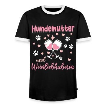 Dog mother and wine lover - Men's Ringer Shirt - black/white - Front - AI Model Female 172 light (172cm) & AI Model Male 178 light (178cm)