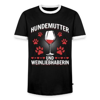 Dog mother and wine lover - Men's Ringer Shirt - black/white - Front - AI Model Female 172 light (172cm) & AI Model Male 178 light (178cm)