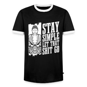 Bouddha bouddhiste drôle - T-shirt contrasté Homme - noir/blanc - Devant - AI Model Female 172 light (172cm) & AI Model Male 178 light (178cm)