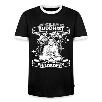 Bouddha bouddhiste drôle - T-shirt contrasté Homme - noir/blanc - Devant - AI Model Female 172 light (172cm) & AI Model Male 178 light (178cm)