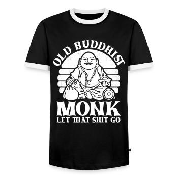 Bouddha moine bouddhiste - T-shirt contrasté Homme - noir/blanc - Devant - AI Model Female 172 light (172cm) & AI Model Male 178 light (178cm)