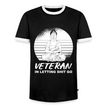 Vétéran bouddhiste Bouddha - T-shirt contrasté Homme - noir/blanc - Devant - AI Model Female 172 light (172cm) & AI Model Male 178 light (178cm)