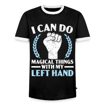 Je peux faire des choses magiques avec ma main gauche - T-shirt contrasté Homme - noir/blanc - Devant - AI Model Female 172 light (172cm) & AI Model Male 178 light (178cm)