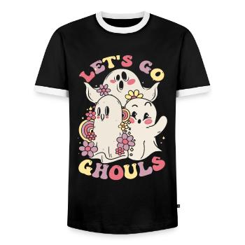Halloween Ghost Lets Go Ghouls - Men's Ringer Shirt - black/white - Front - AI Model Female 172 light (172cm) & AI Model Male 178 light (178cm)