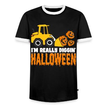 Citrouille excavatrice d’Halloween - T-shirt contrasté Homme - noir/blanc - Devant - AI Model Female 172 light (172cm) & AI Model Male 178 light (178cm)