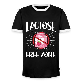 Lactose Free Zone - Intolerance Milk Cheese - Men's Ringer Shirt - black/white - Front - AI Model Female 172 light (172cm) & AI Model Male 178 light (178cm)