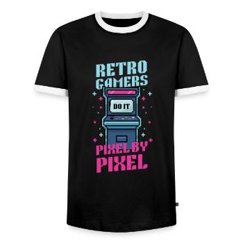 Lecteurs vidéo Retro Gamer Gaming Classic 80s - T-shirt contrasté Homme - noir/blanc - Devant - AI Model Female 172 light (172cm) & AI Model Male 178 light (178cm)