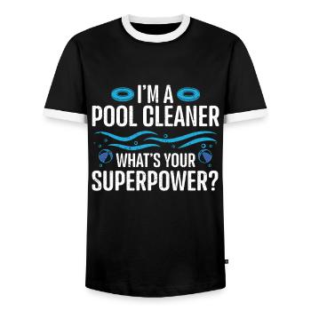Nettoyage de piscine Travail Gardien de piscine - T-shirt contrasté Homme - noir/blanc - Devant - AI Model Female 172 light (172cm) & AI Model Male 178 light (178cm)