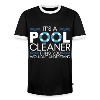 Nettoyage de piscine Travail Gardien de piscine - T-shirt contrasté Homme - noir/blanc - Devant - AI Model Female 172 light (172cm) & AI Model Male 178 light (178cm)