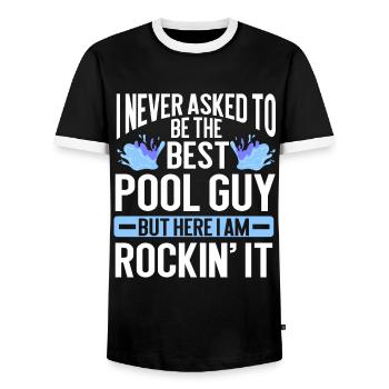 Nettoyage de piscine Travail Gardien de piscine - T-shirt contrasté Homme - noir/blanc - Devant - AI Model Female 172 light (172cm) & AI Model Male 178 light (178cm)