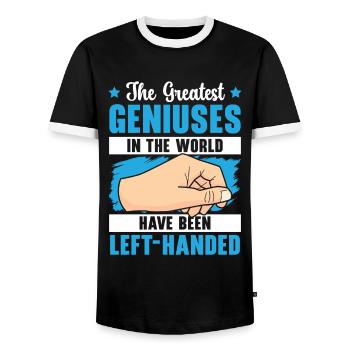 Les plus grands génies du monde sont gauchers - T-shirt contrasté Homme - noir/blanc - Devant - AI Model Female 172 light (172cm) & AI Model Male 178 light (178cm)
