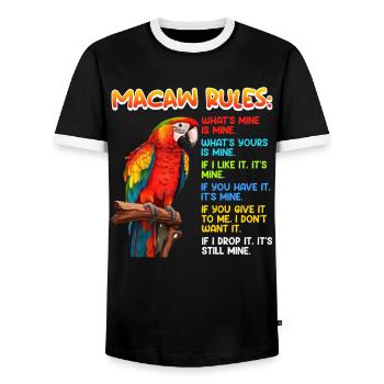 Macaw Regeln Papagei Fan Aras Vogelliebhaber - Männer Kontrast-T-Shirt - Schwarz/Weiß - Vorne - AI Model Female 172 light (172cm) & AI Model Male 178 light (178cm)