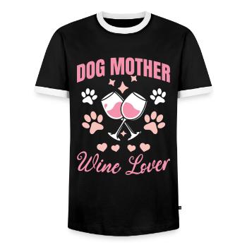 Dog mother and wine lover - Men's Ringer Shirt - black/white - Front - AI Model Female 172 light (172cm) & AI Model Male 178 light (178cm)