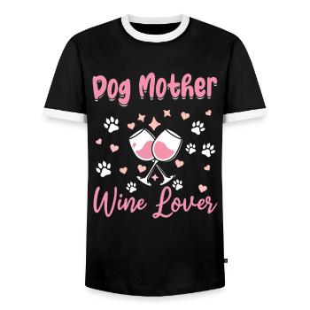 Dog mother and wine lover - Men's Ringer Shirt - black/white - Front - AI Model Female 172 light (172cm) & AI Model Male 178 light (178cm)